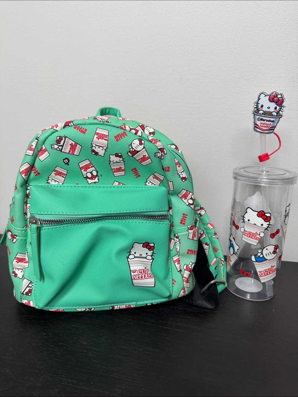 Hello Kitty Mint Green Mini Backpack with Cup Noodles Print